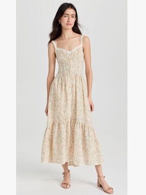 astr the label yamila orange green floral lace trim eyelet midi dress small NEW